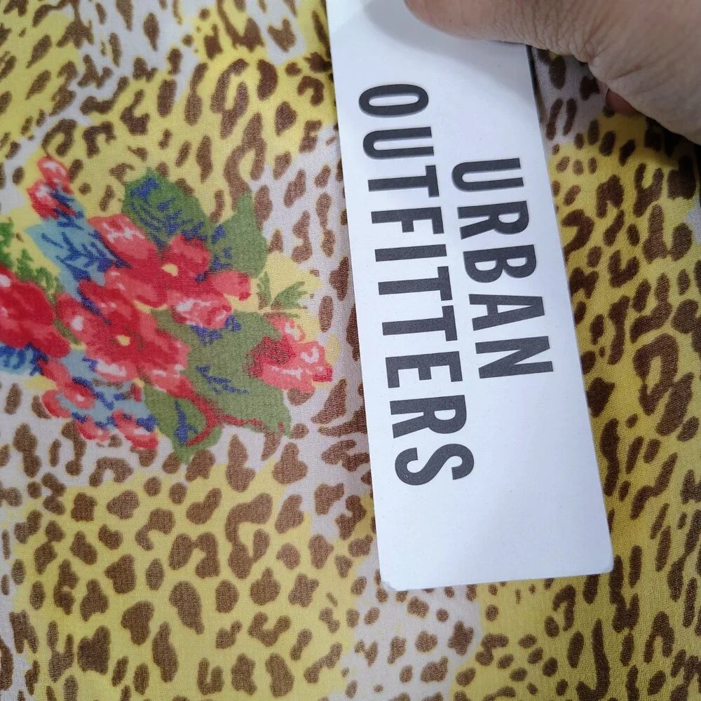 Urban Outfitters Maxi Dress Womens Small Yellow Multi Floral & Leopard Print NWT - Picture 4 of 14